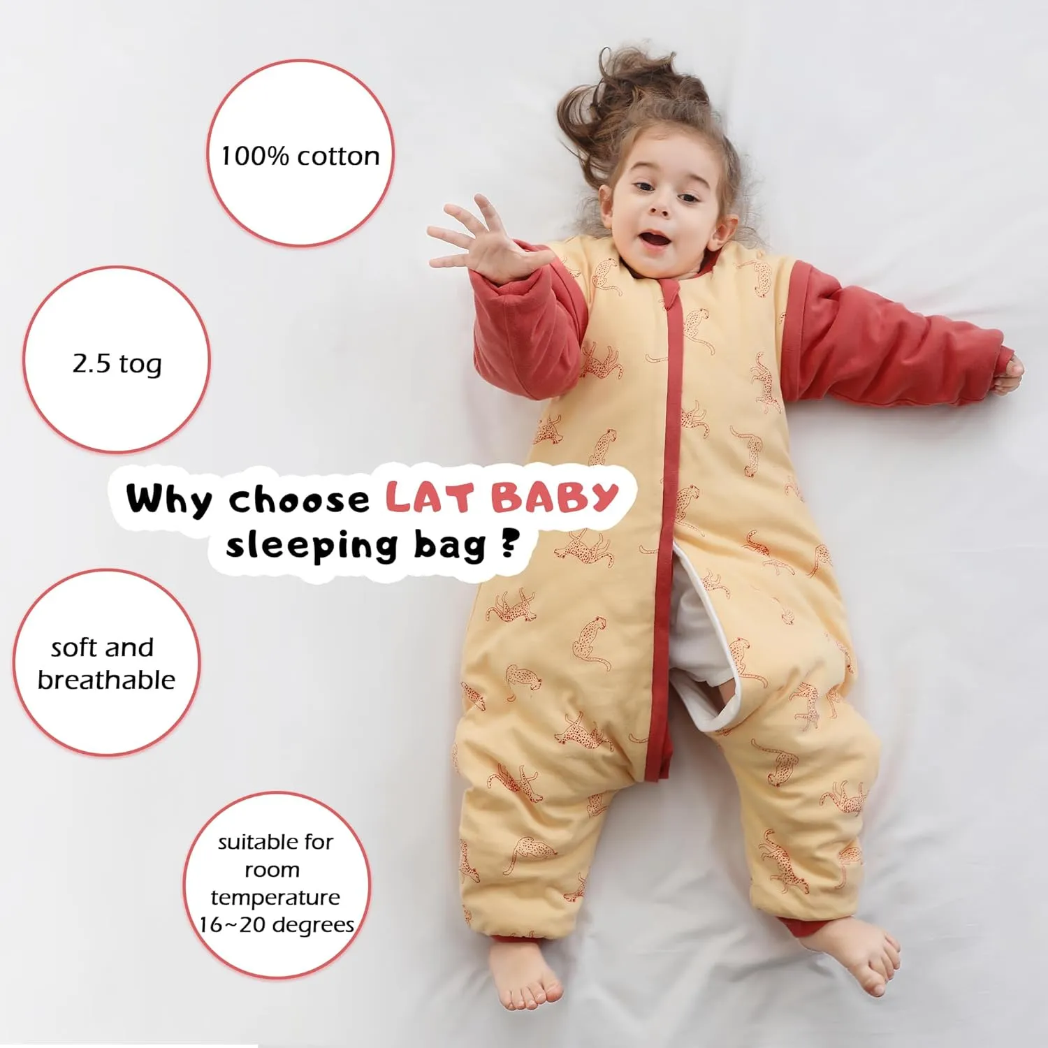 LAT Baby Sleep Bag with Feet Winter, Wearable Blanket with Legs, Warm Sack for Toddler Thicken 2.5TOG-Removable Sleeves,0-4T