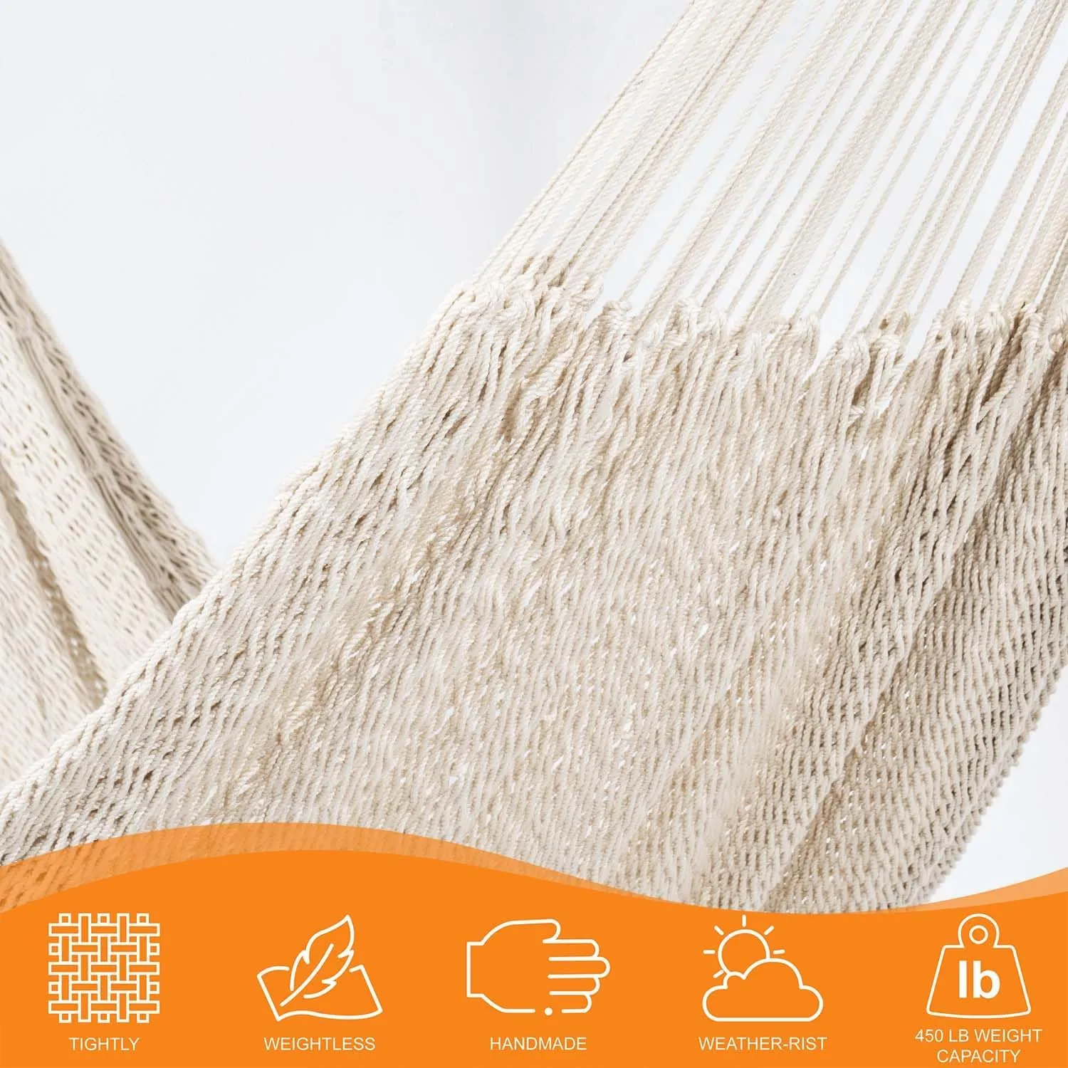 Lazy Daze Hammocks10.5 FT Handwoven Mayan Family Hammock with Portabl Carry Bag and for Outside Outdoor Patio Backyard Poolside, 550 LBS Weight Capacity,Natural