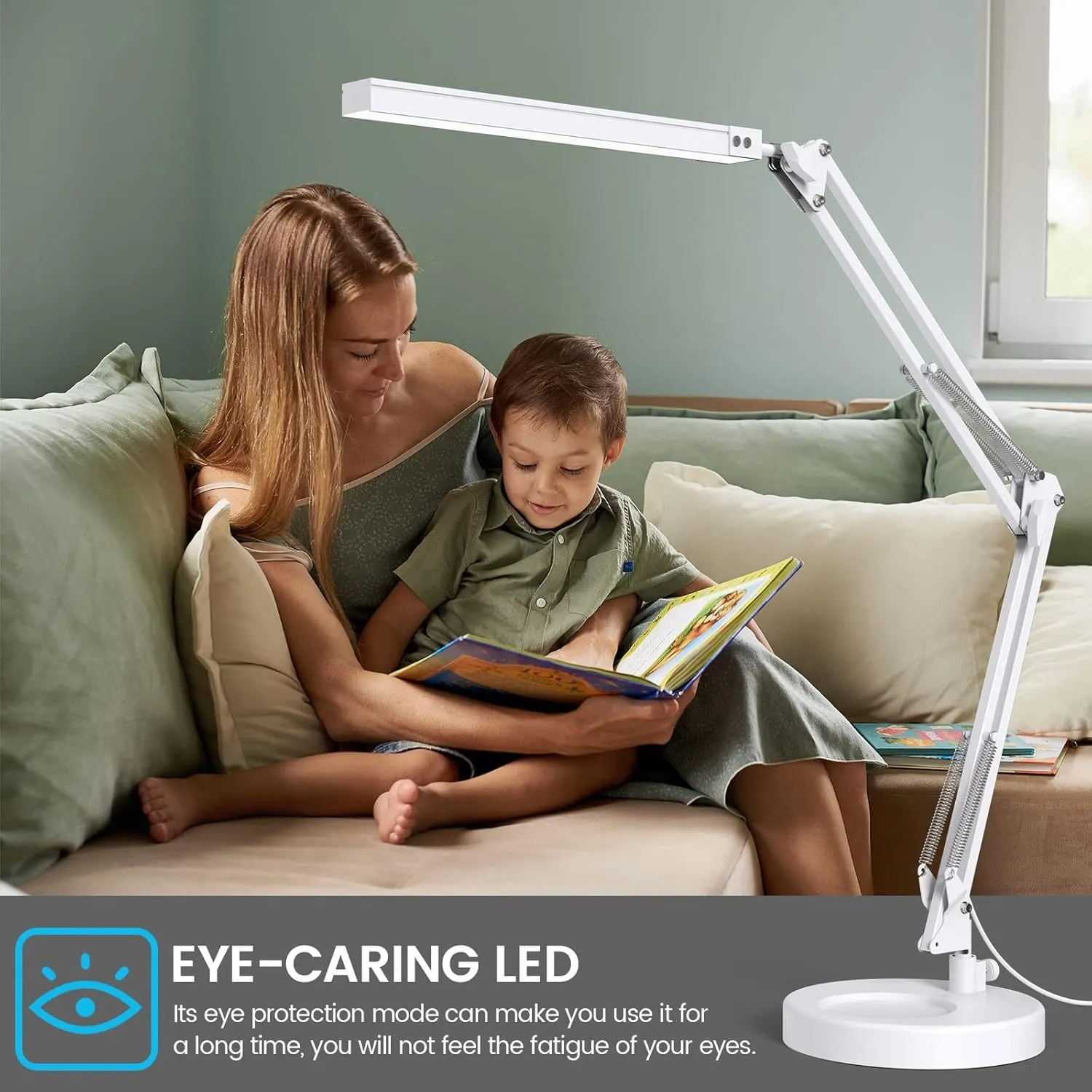 LED Desk Lamp with Clamp and Round Base,Eye Caring Table Lamp with Swing Arm,3 Color Modes 10 Brightness Levels,Memory Function,Desk Light for Home Office with USB Adapter White-14W