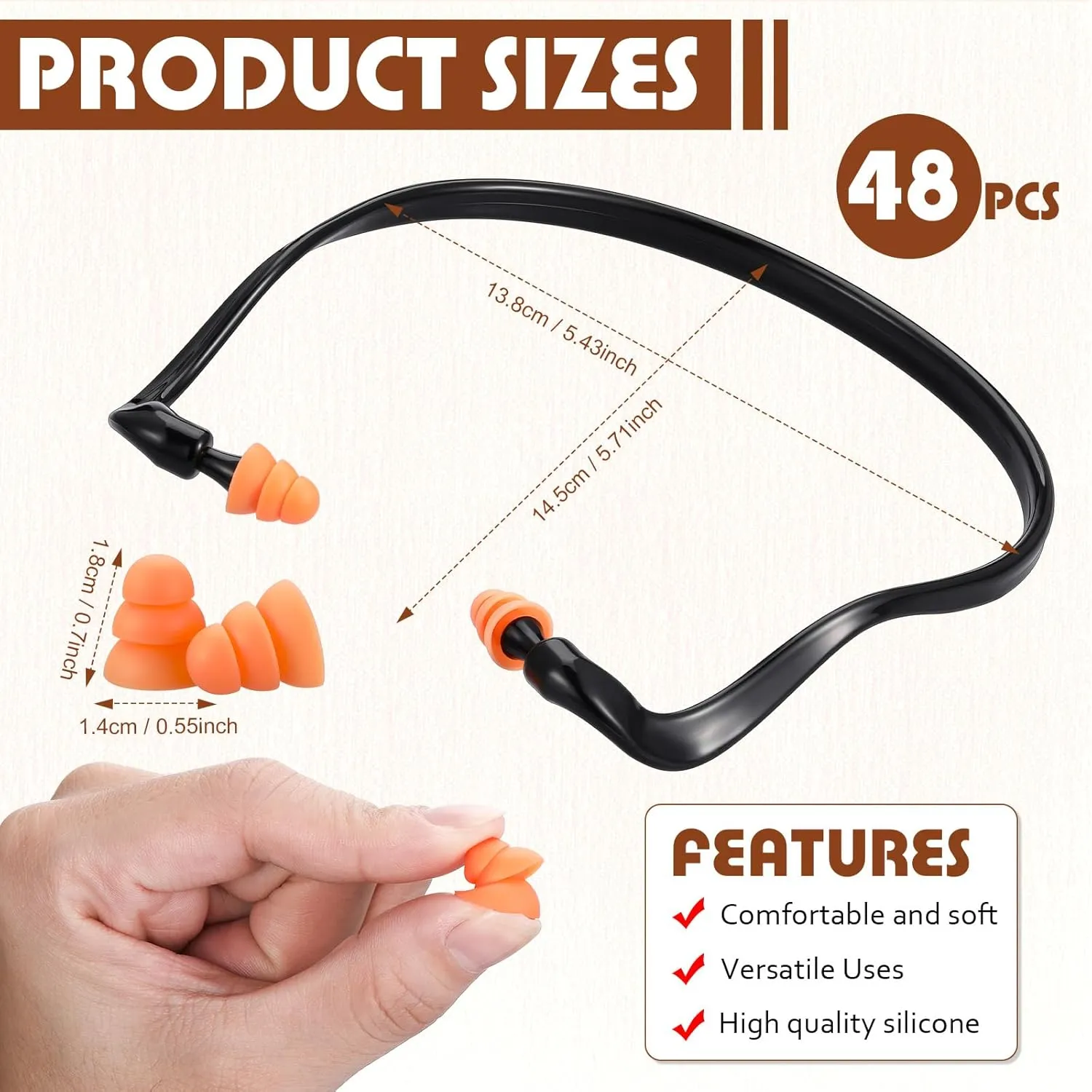 LEIFIDE 48 Pcs Banded Ear Plugs for Shooting Range Silicone Reusable Ear Protection Plugs Noise Cancelling Lightweight Earplug for Hearing Protection Sleeping Work Construction Concerts Reduction