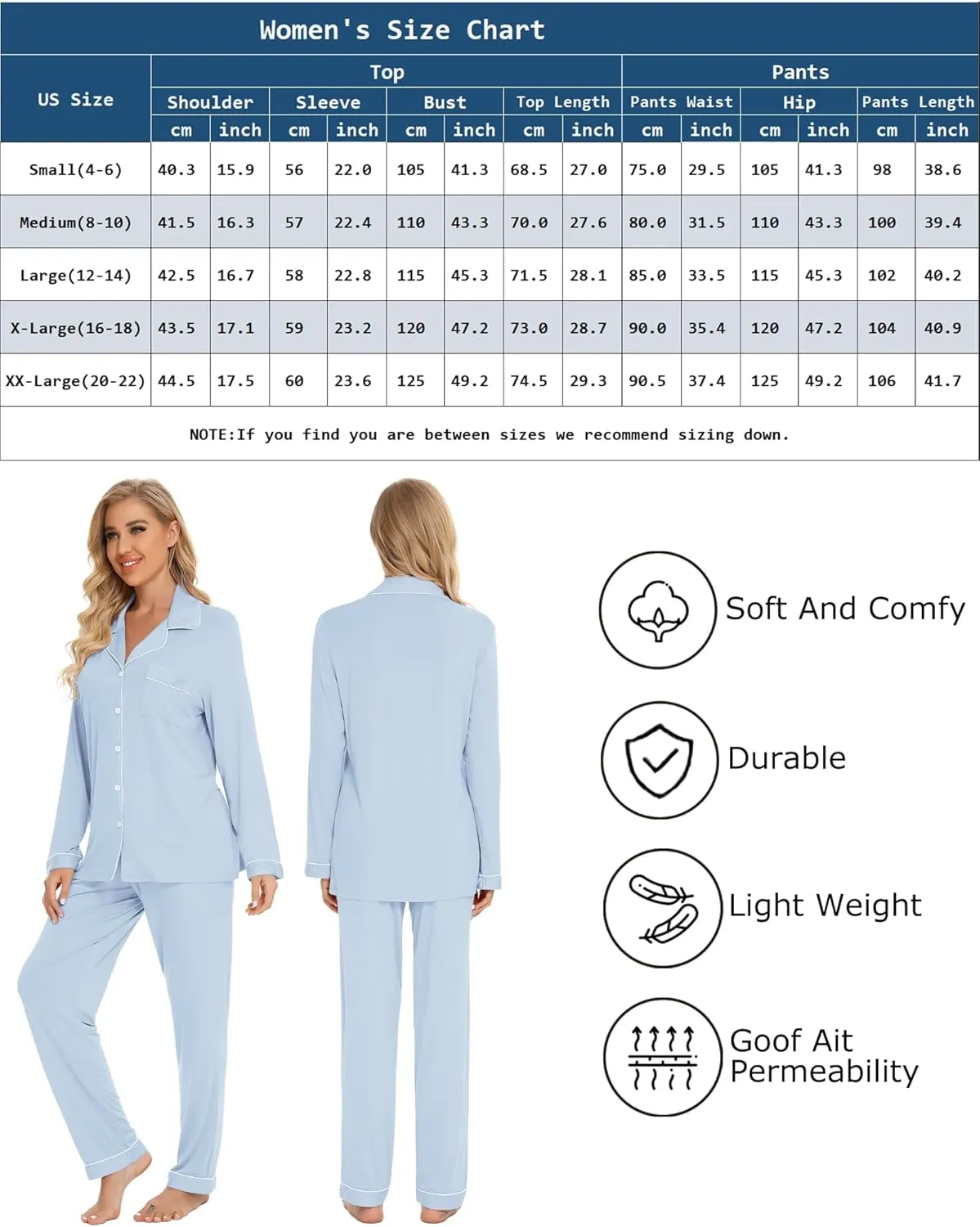 Leikar Button Up Pajama Set For Women Long Sleeve Shirt And Pajama Pants Soft Pjs Lounge Sets