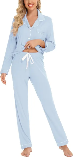 Leikar Button Up Pajama Set For Women Long Sleeve Shirt And Pajama Pants Soft Pjs Lounge Sets