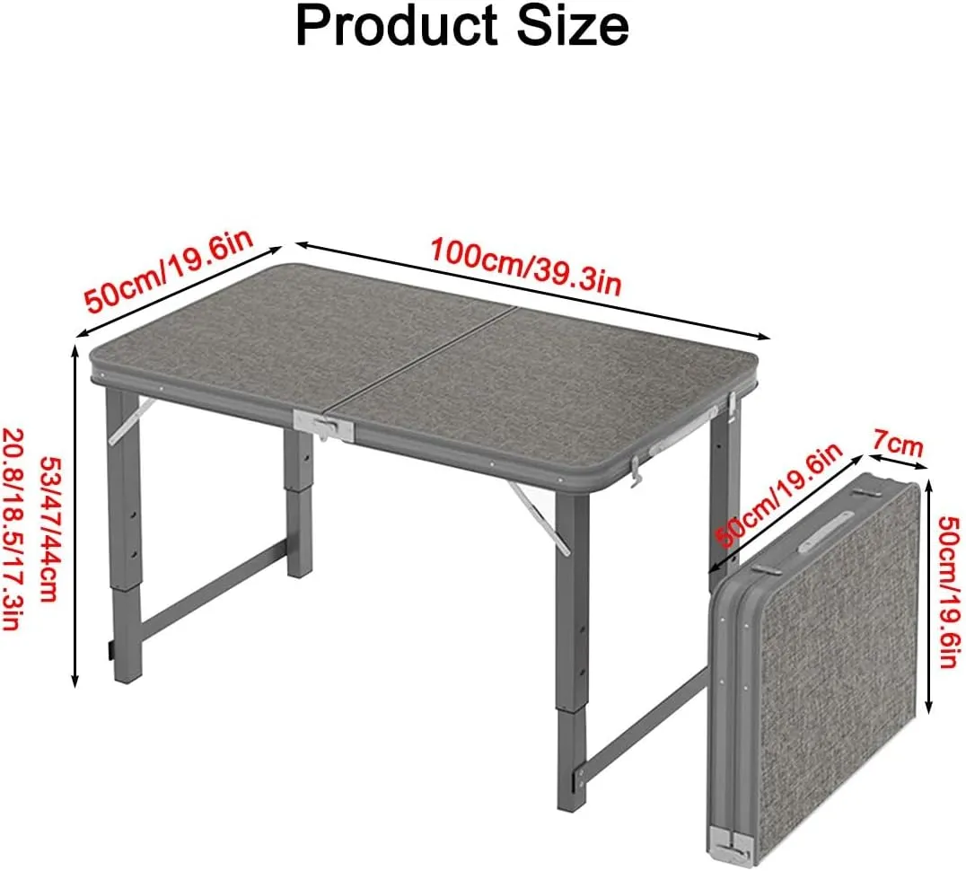 LEIYTFE Camping Essentials Table with Stool Set,100x50 Aluminum Table Folding Stools Set,Height Adjustable for Patio,Picnic,Beach(Black,Table 2Chairs)