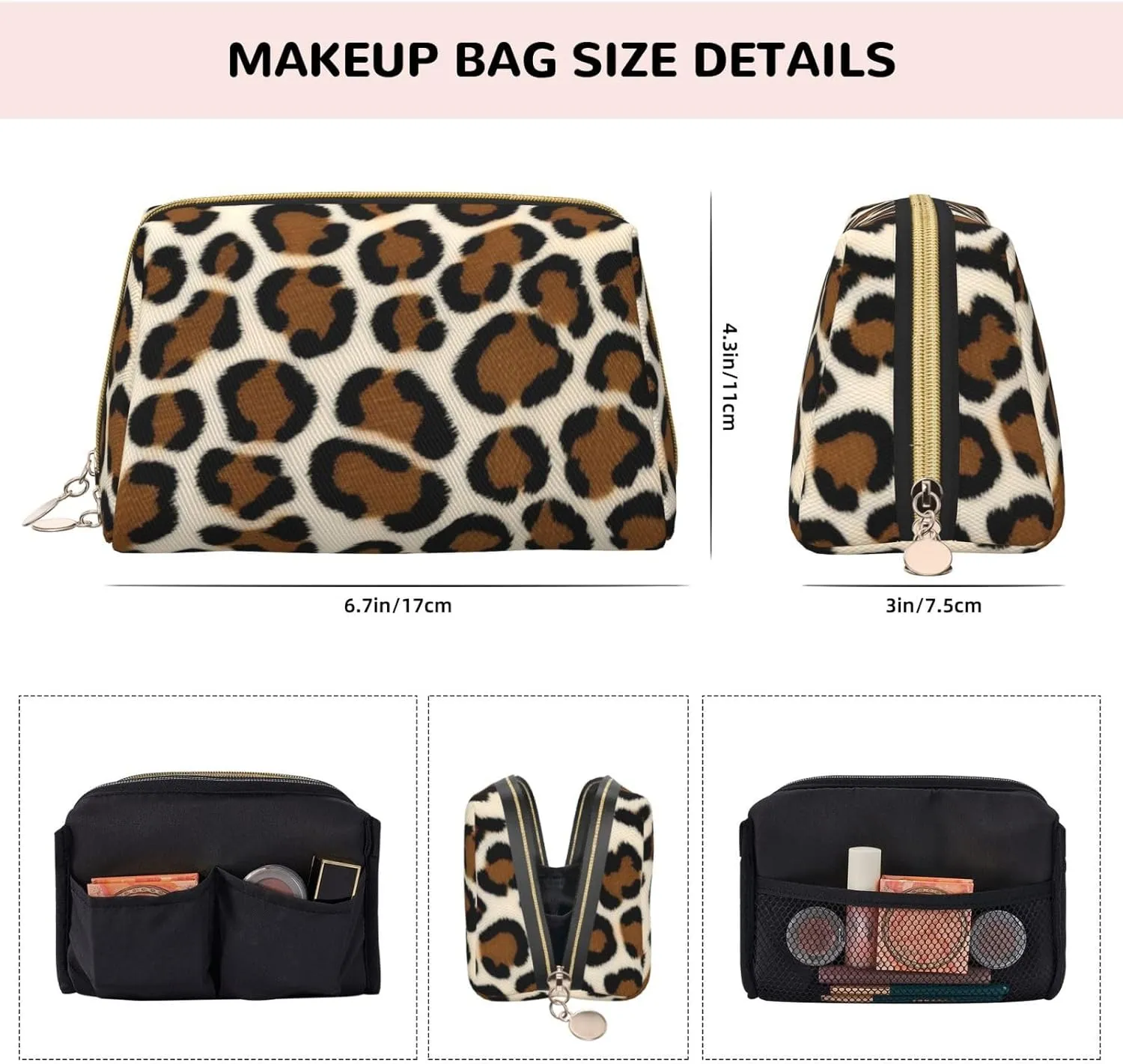 Leopard Toiletry Pouch, Travel-Friendly Makeup Organizer For Makeup Brushes, Lipsticks
