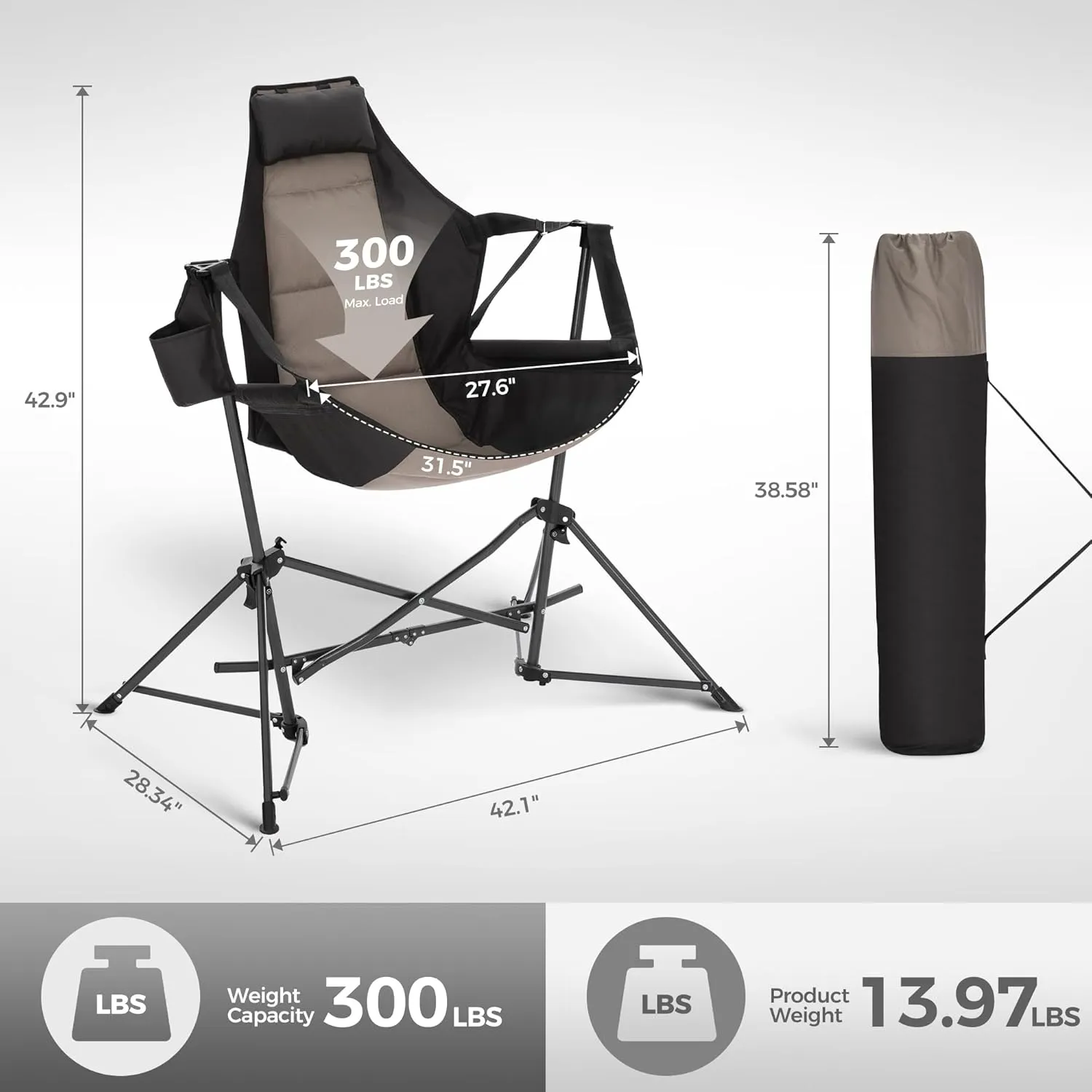 LET'S CAMP Hammock Camping Chair, Lightweight Portable Outdoor Chair for Camping and Hiking, Supports 300lbs, Black