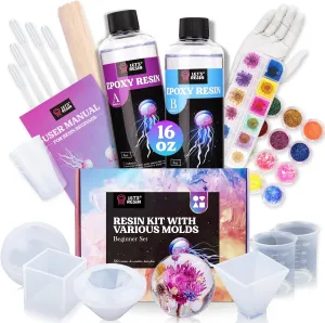 LET'S RESIN Epoxy Resin Kits and Molds Complete Set, 16oz Resin Art Kit with Silicone Molds, Pigment, Dried Flowers, Crafts for Adults, Beginners, Art Supplies for DIY Lovers, DIY Gift for Women