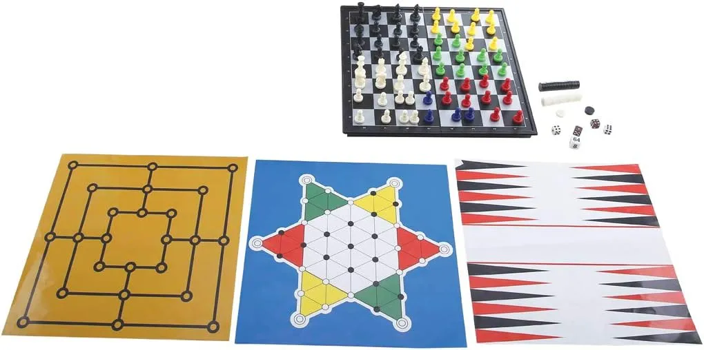 LEXiBOOK , 8-in-1 Games Set, Chess, Checkers, Backgammon, Chinese Checkers, Nine Men's Morris Game, Snakes & Ladders Game, Goose Game, Ludo Game, JGM800