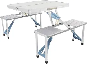 LIBOOI Folding Picnic Table and Beach Set, Portable Siamese Tables and Chairs Set, Aluminum Alloy Desk with 4 Seats for Travel, Camping, Foldable Camping Suitcase Table for Indoor Outdoor