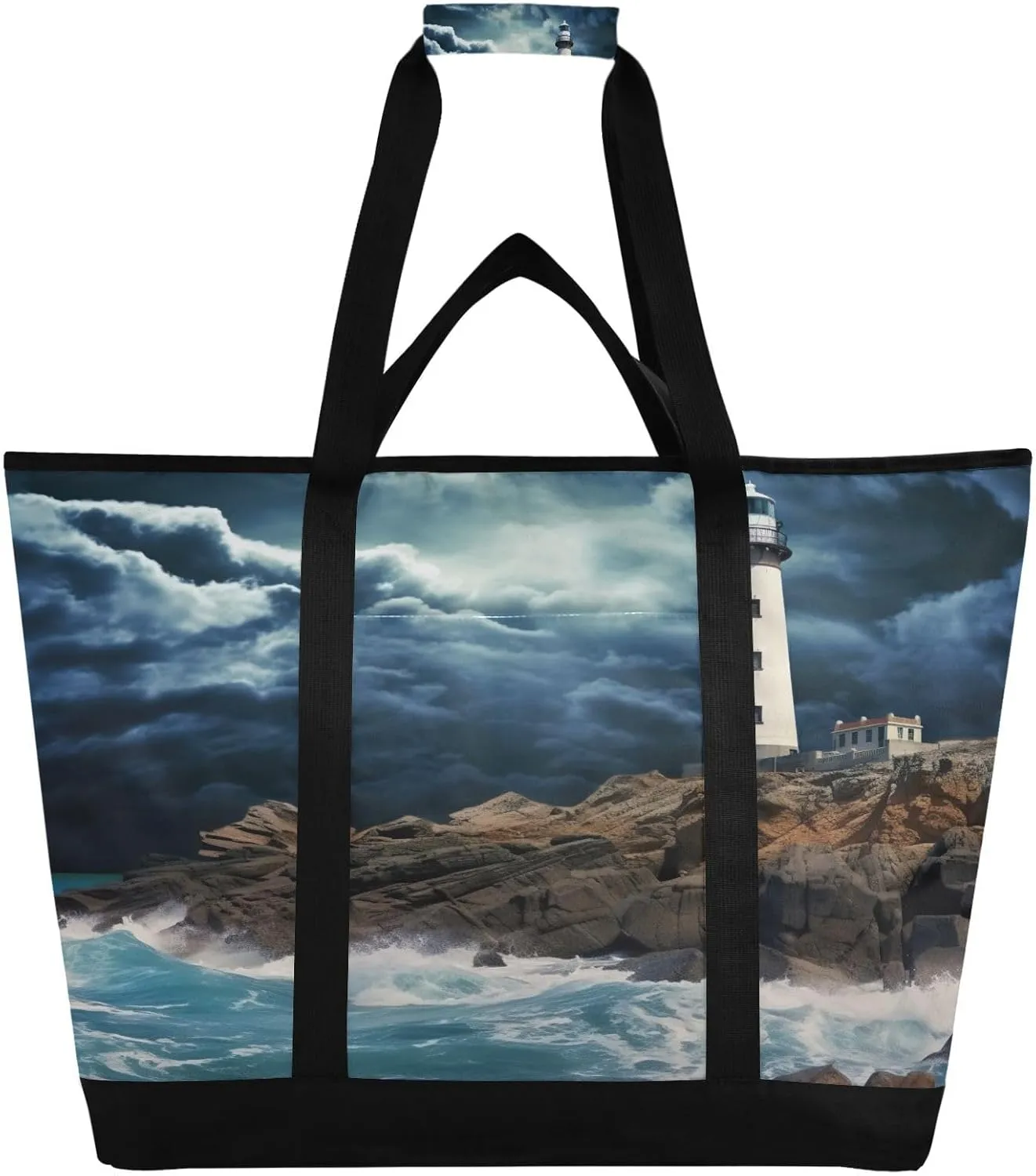 Lighthouse Reusable Insulated Lunchbox Cooler Bag, Leakproof Kitchen Grocery Bag Collapsible Portable Cooler Tote Bag for Picnic, Camping, Office, Travel