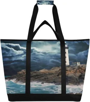 Lighthouse Reusable Insulated Lunchbox Cooler Bag, Leakproof Kitchen Grocery Bag Collapsible Portable Cooler Tote Bag for Picnic, Camping, Office, Travel