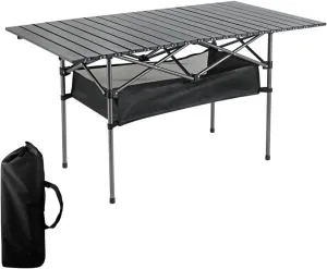 Lightweight Aluminum Folding Camping Table Compact Roll Up Design with Carrying Bag for Indoor and Outdoor Use, Perfect for Backyard BBQs, Picnics, Beach Days, Parties Black