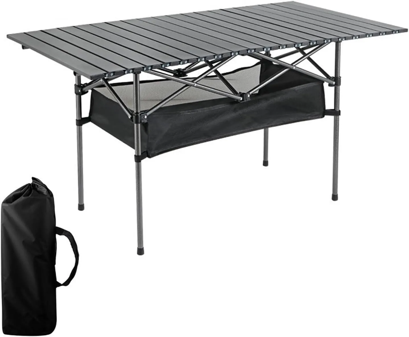 Lightweight Aluminum Folding Camping Table Compact Roll Up Design with Carrying Bag for Indoor and Outdoor Use, Perfect for Backyard BBQs, Picnics, Beach Days, Parties Black