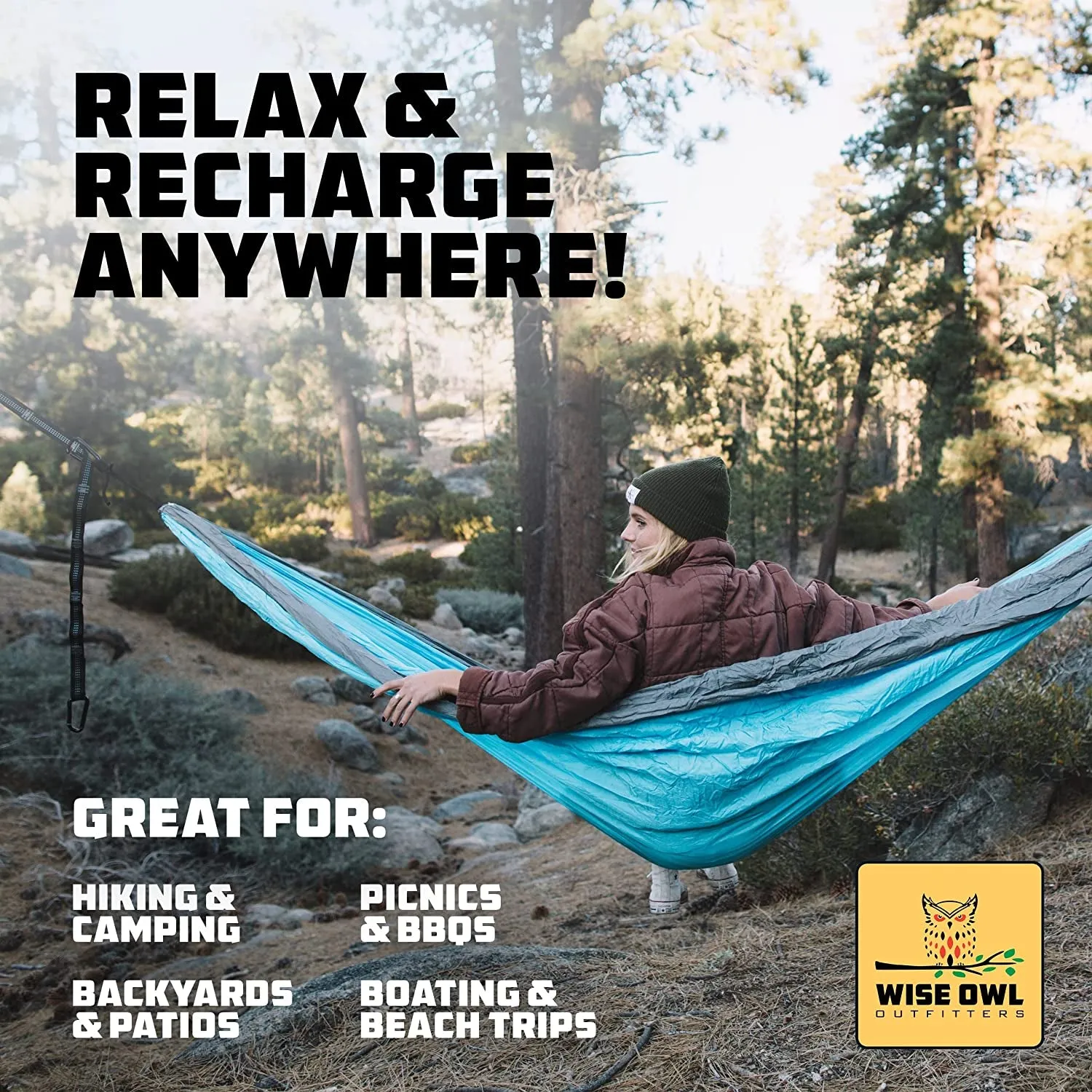 lightweight camping hammock - portable parachute nylon - 500lbs