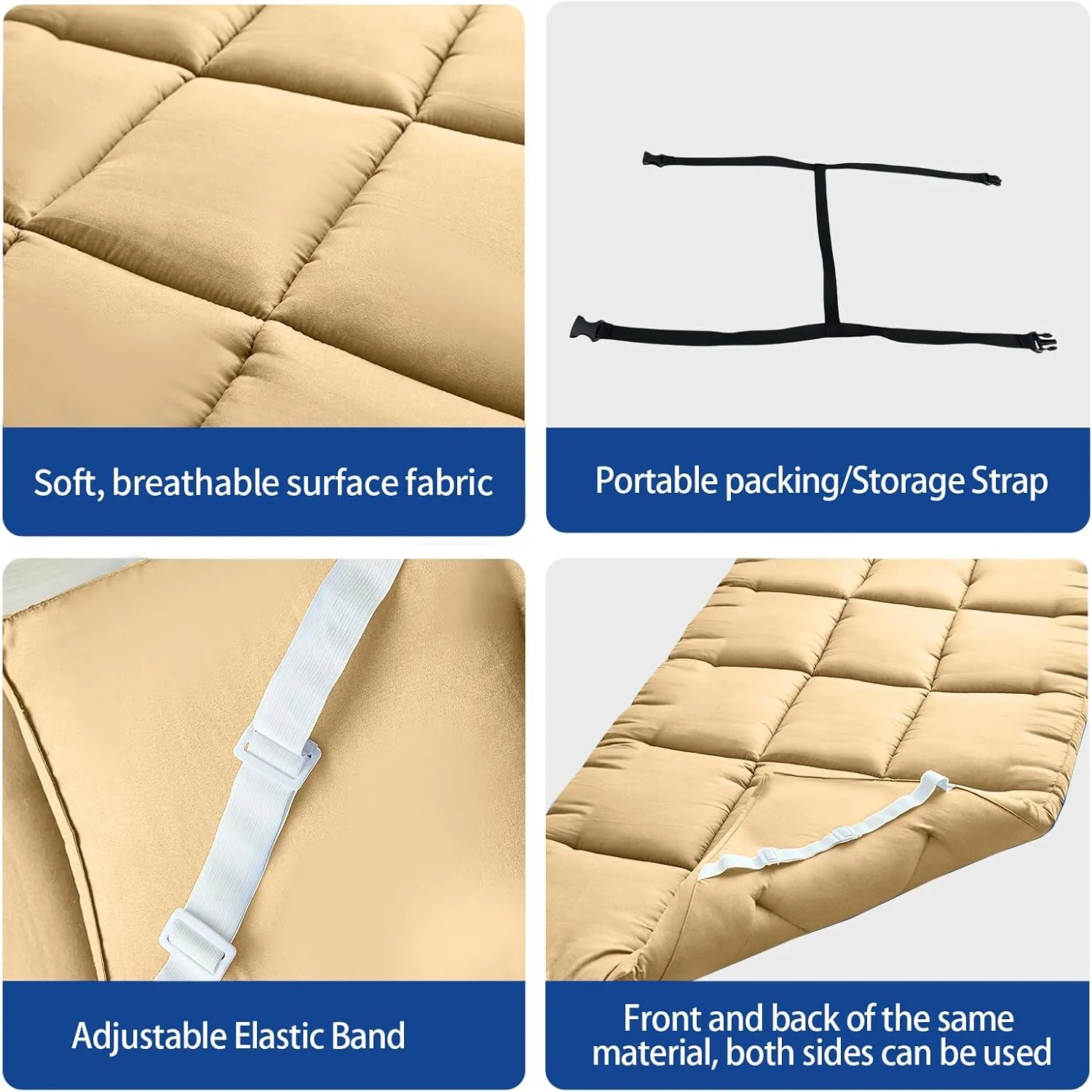 Lightweight Quilted Cot Pad for Camping - Soft Comfortable Sleeping Mattress Topper