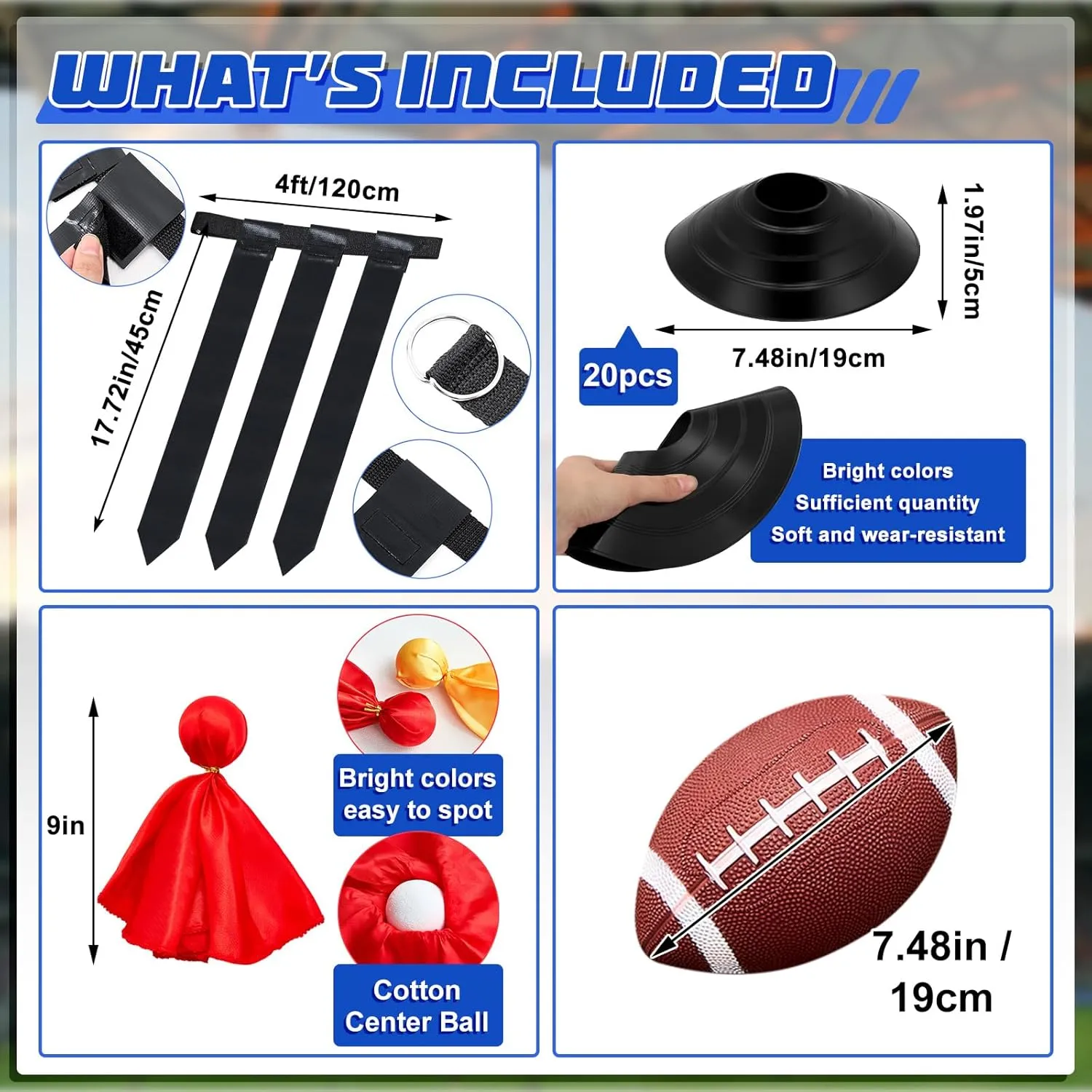 Liliful 20 Player Football Penalty Flags Set, Includes 1 Rugby 20 Adjustable Flag Belts 2 Whistles and Carrying Bag for Adult