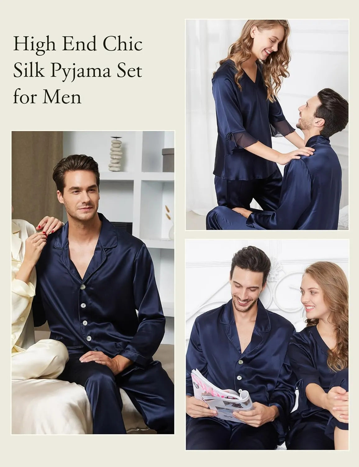 LilySilk 22 Momme Men's Silk Long Pajamas Set for Men 2pc Sleepwear Soft Luxury Real Mulberry Silk