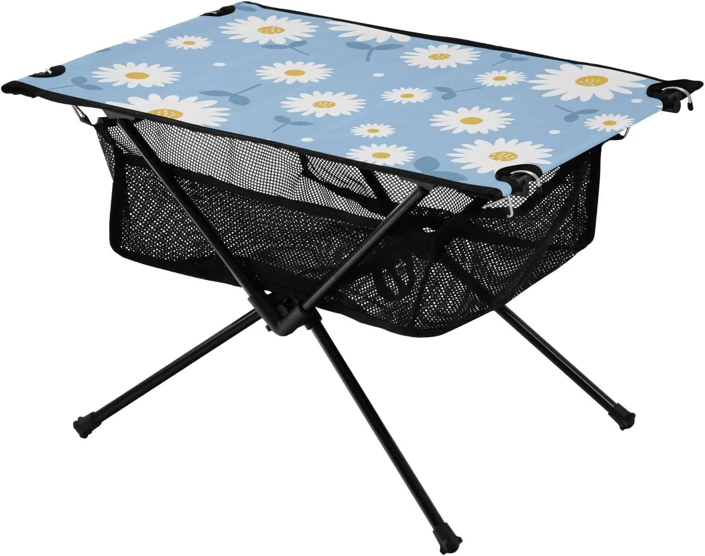 linqin Folding Outdoor Table Daisy Flower Blue Rectangle Portable Drink Table with Storage Bag for Outdoor Beach Grill BBQ Travel