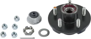 Lippert Complete Pre-Greased Hub Assembly Kit for 3,500-lb. Axle Hubs with Brake Hub Assembly, Dust Cap, Cotter Pin, 6-Slot Castle Spindle Nut, Round Spindle Washer, (5) 60° Cone Trailer Lug Nuts