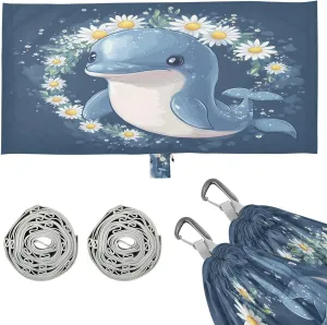 Little Dolphin with Daisies Camping Hammock Single Portable Hammocks 330 lbs Capacity with 2 Tree Straps and Attached Carry Bag,Perfect for Outdoor,Indoor,Beach,Camping,Travel