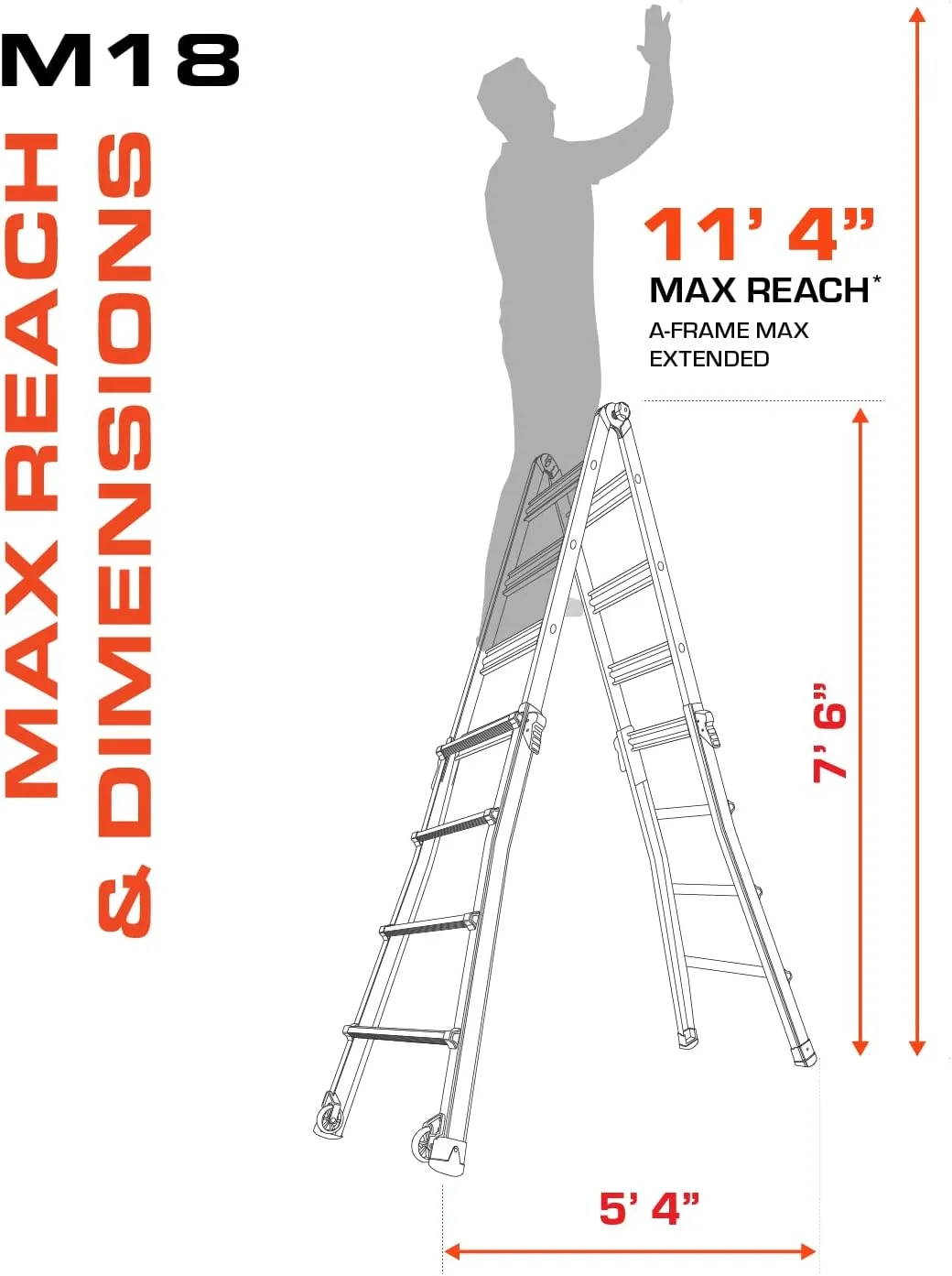 Little Giant Ladders, Velocity with Wheels, M17, 17 Ft, Multi-Position Ladder, Aluminum, Type 1A, 300 lbs Weight Rating, (15417-001)
