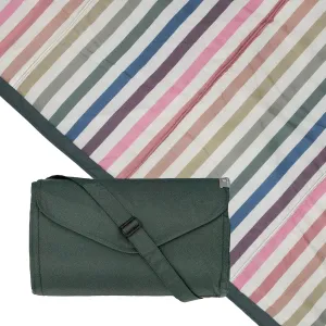 Little Unicorn 5'x5' Outdoor Family Picnic & Beach Blanket | Durable & Water-Resistant Fabric | Compact Fold & Easily Wipes Clean | Zipper Pocket (Chroma Rugby Stripe)