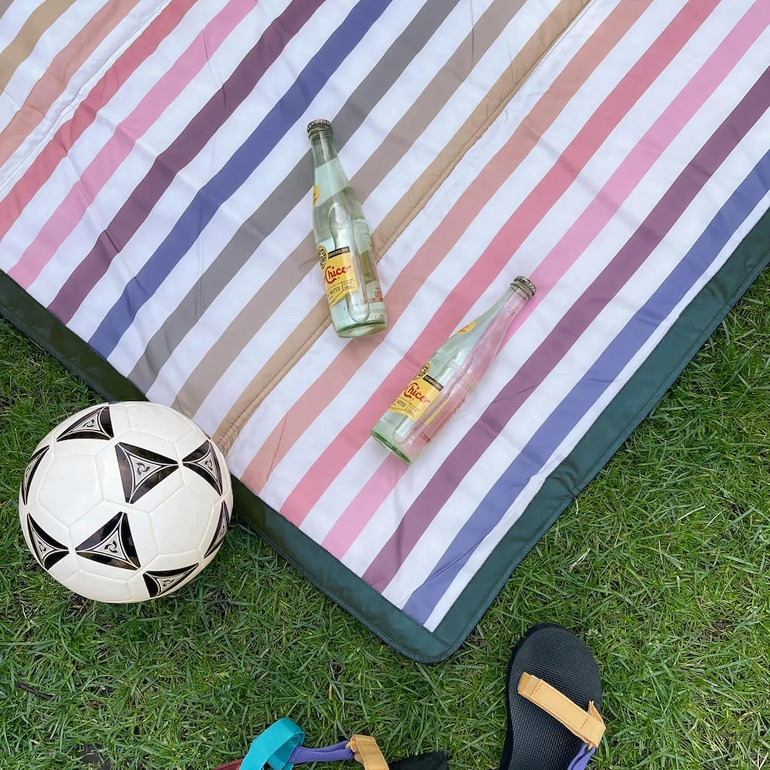 Little Unicorn 5'x7' Outdoor Family Picnic & Beach Blanket | Durable & Water-Resistant Fabric | Compact Fold & Easily Wipes Clean | Zipper Pocket (Chroma Rugby Stripe)