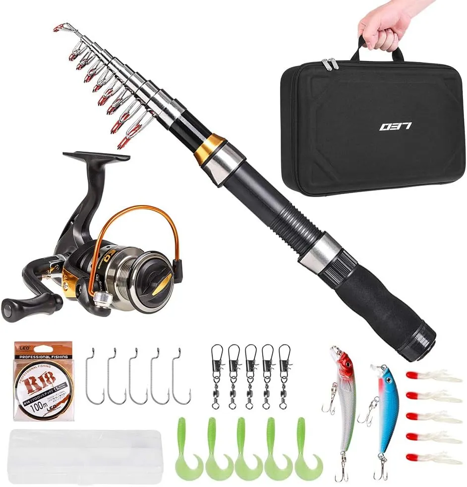 Lixada Fishing Pole and Reel Combo Telescopic Fishing Rod Pole Spinning Reel Set Fishing Line Lures Hooks Barrel Swivels with Carry Bag Case Travel Fishing Fishing Rod