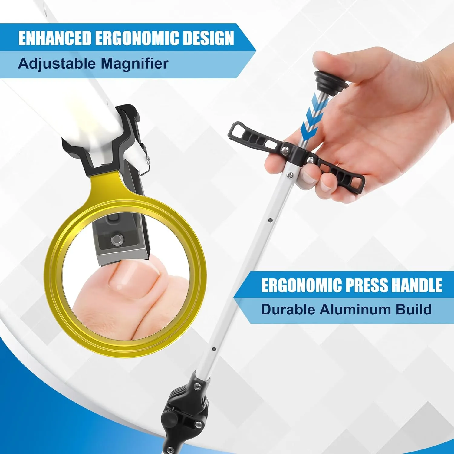 Long Handled Toenail Clippers Wide Jaw Opening, Free Bending, for Thick Nails, for The Seniors, Overweight, Disabled with Arthritis, Easy Reach Pedicure Auxiliary Tools (32" with Magnifier)