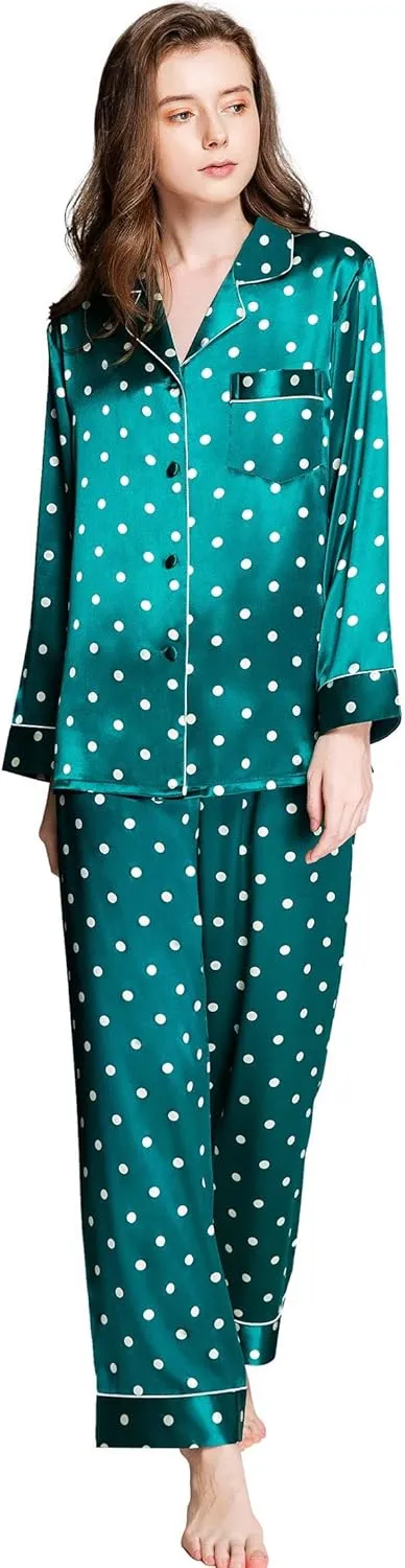 Lonxu Womens Satin Pajama Set Button Down Sleepwear Long Pj XS-3XL