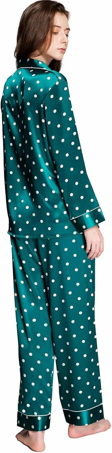Lonxu Womens Satin Pajama Set Button Down Sleepwear Long Pj XS-3XL