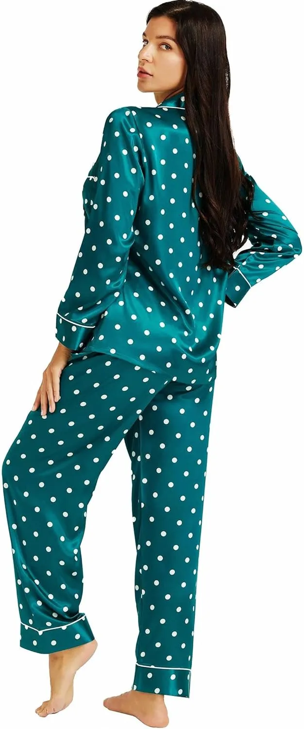 Lonxu Womens Satin Pajama Set Button Down Sleepwear Long Pj XS-3XL