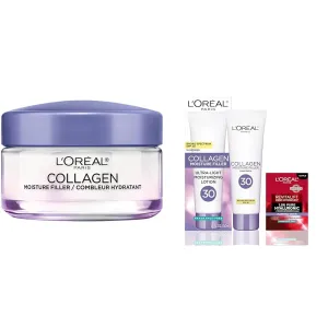 L’Oréal Paris Collagen Daily Face Moisturizer, Reduce Wrinkles, Face Cream 1.7 oz   L'Oreal Paris Collagen Moisture Filler Face Cream with Broad Spectrum SPF 30,   Face Serum Sample