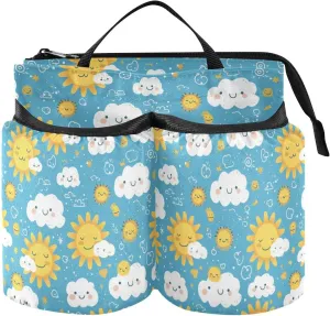 Luggage Drink Holder Adjustable Simple Cartoon Sun Clouds Caddy Bag Accessory Hold Two Coffee Mugs for World Travelers
