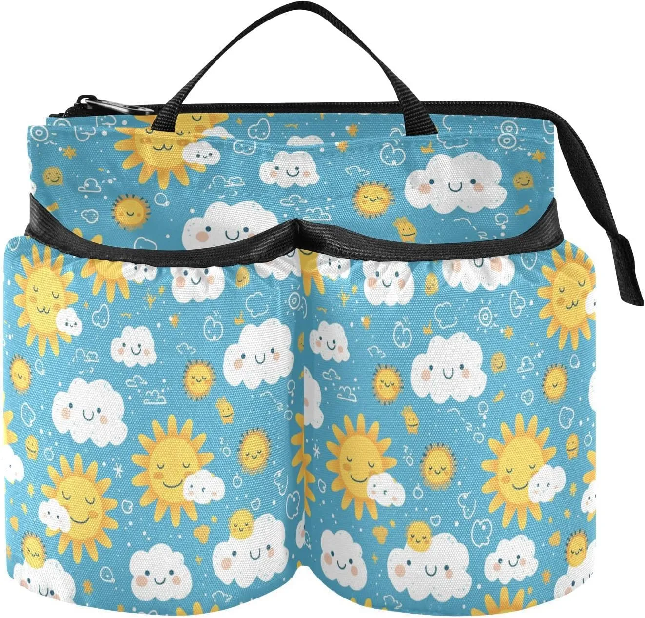 Luggage Drink Holder Adjustable Simple Cartoon Sun Clouds Caddy Bag Accessory Hold Two Coffee Mugs for World Travelers