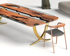 Luxurious Ivory Shaped Legs Epoxy Resin Dining Room Table