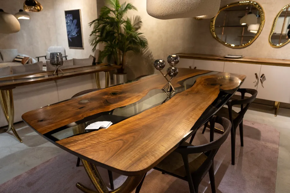 Luxurious Ivory Shaped Legs Epoxy Resin Dining Room Table