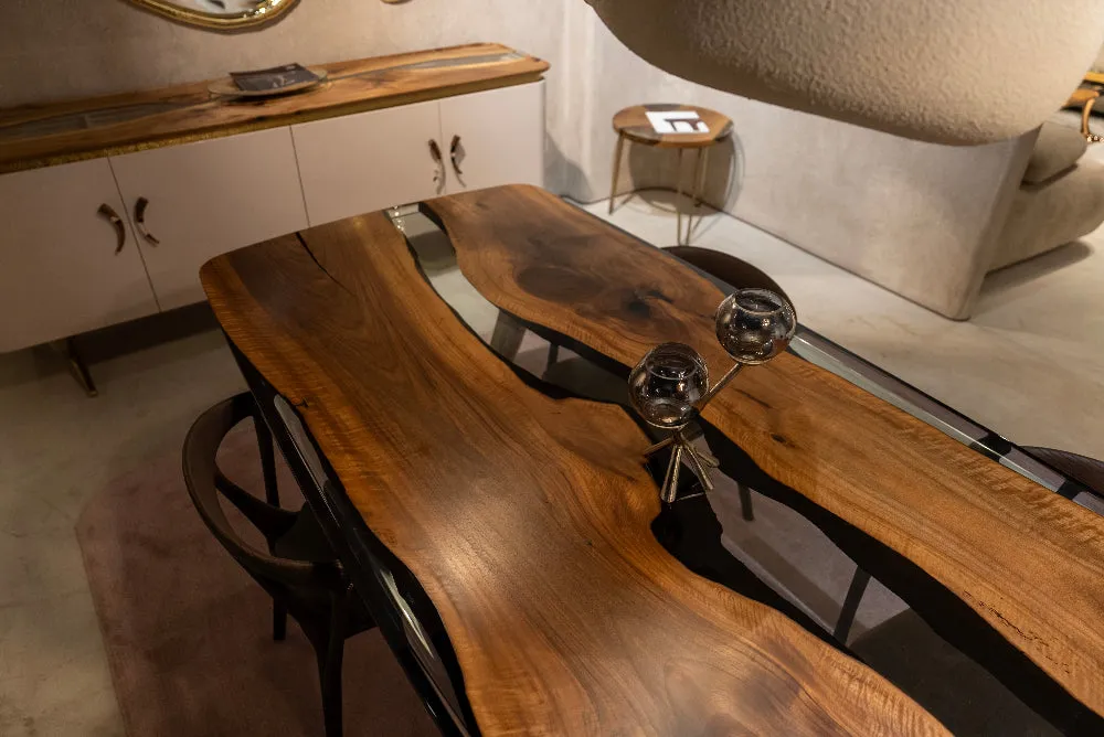 Luxurious Ivory Shaped Legs Epoxy Resin Dining Room Table