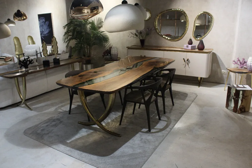 Luxurious Ivory Shaped Legs Epoxy Resin Dining Room Table