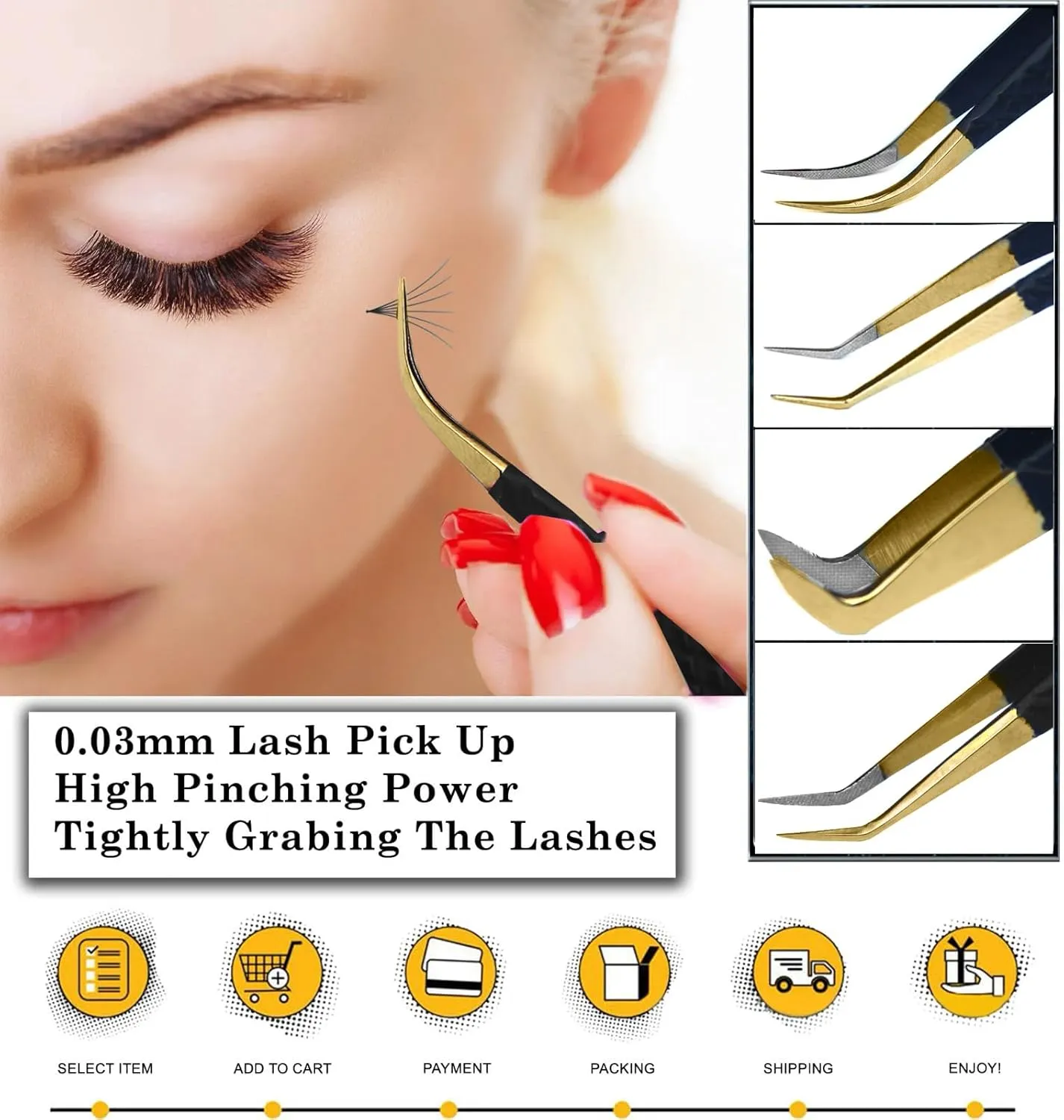 M LASH Tweezers for Eyelash Extensions (Set of 4) - Professional Lash Extension Tweezers - Fiber Tip, Japanese Steel, Diamond Grip Eyelash Extension Tweezer (Matte Black)