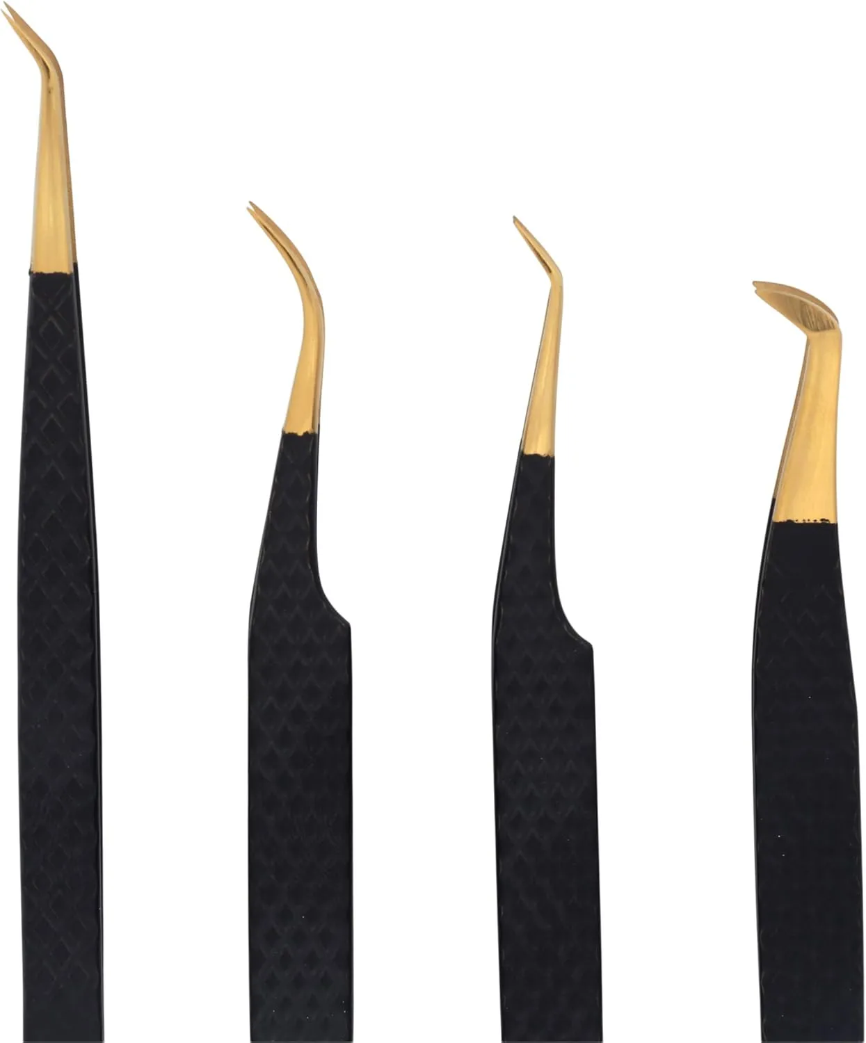 M LASH Tweezers for Eyelash Extensions (Set of 4) - Professional Lash Extension Tweezers - Fiber Tip, Japanese Steel, Diamond Grip Eyelash Extension Tweezer (Matte Black)