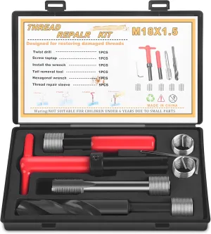 M18x1.5 Thread Repair Kit, 10 Pcs Helicoil Thread Repair Kit Thread Chaser Set, Portable Thread Metric Inserts Repair Kits Helicoil Thread Repair kit, Compatible Hand Tool Set for Auto Repairing