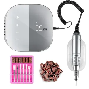 Madenia Professional Nail Drill Machine for Acrylic Nails, 35000RPM Compact Cute Electric Nail Drills with Touch Screen Efile Nail Drill E File Kit for Salon Home Manicure Pedicure Use, Gray