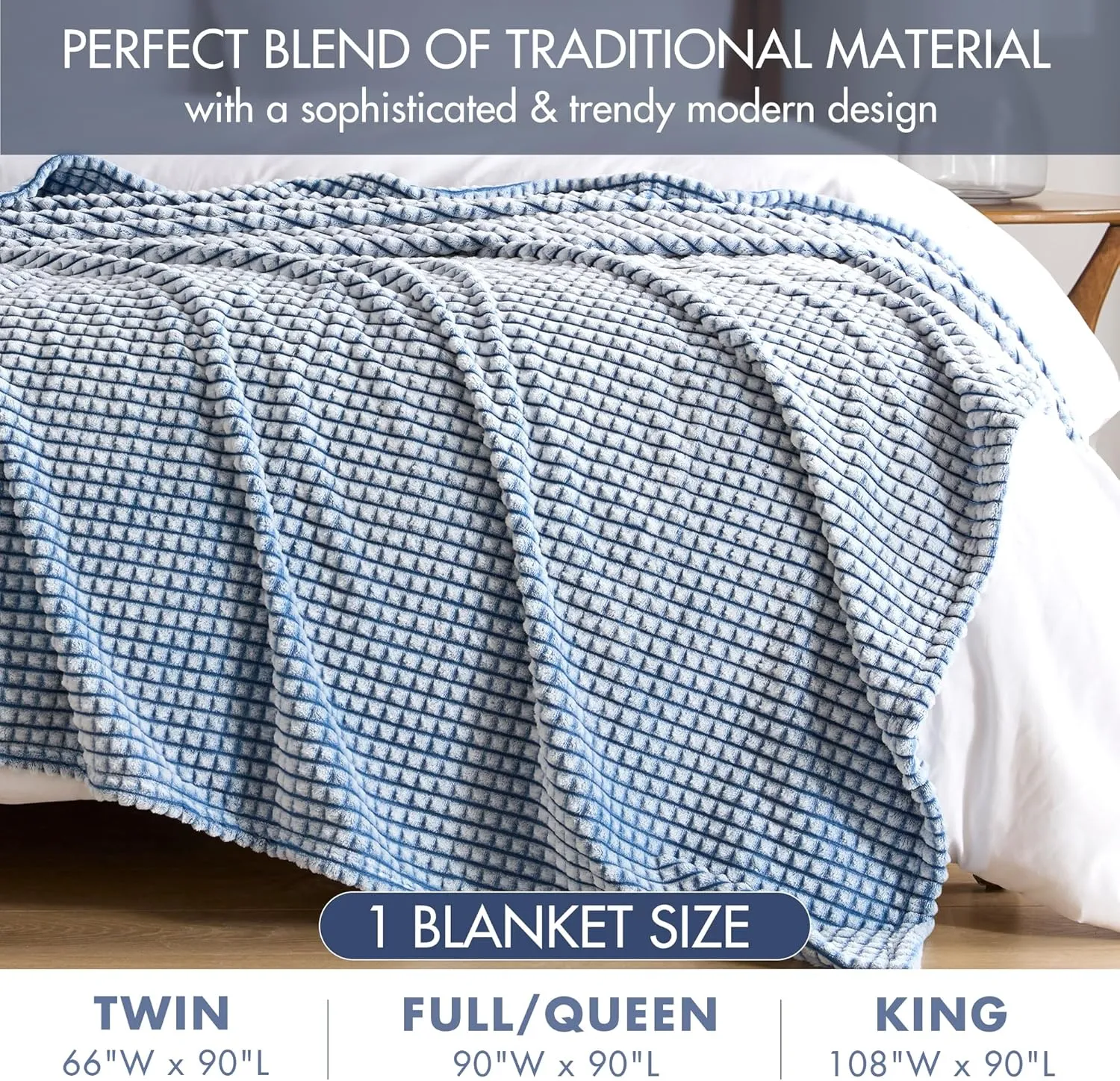 Madison Park Cozy Blanket Soft Plush Blanket Chic Backprinted Carved Texture Design, Trendy, All Seasons Lightweight Bedding for Summer Cover for Bed, Couch & Sofa, Full/Queen, Blue