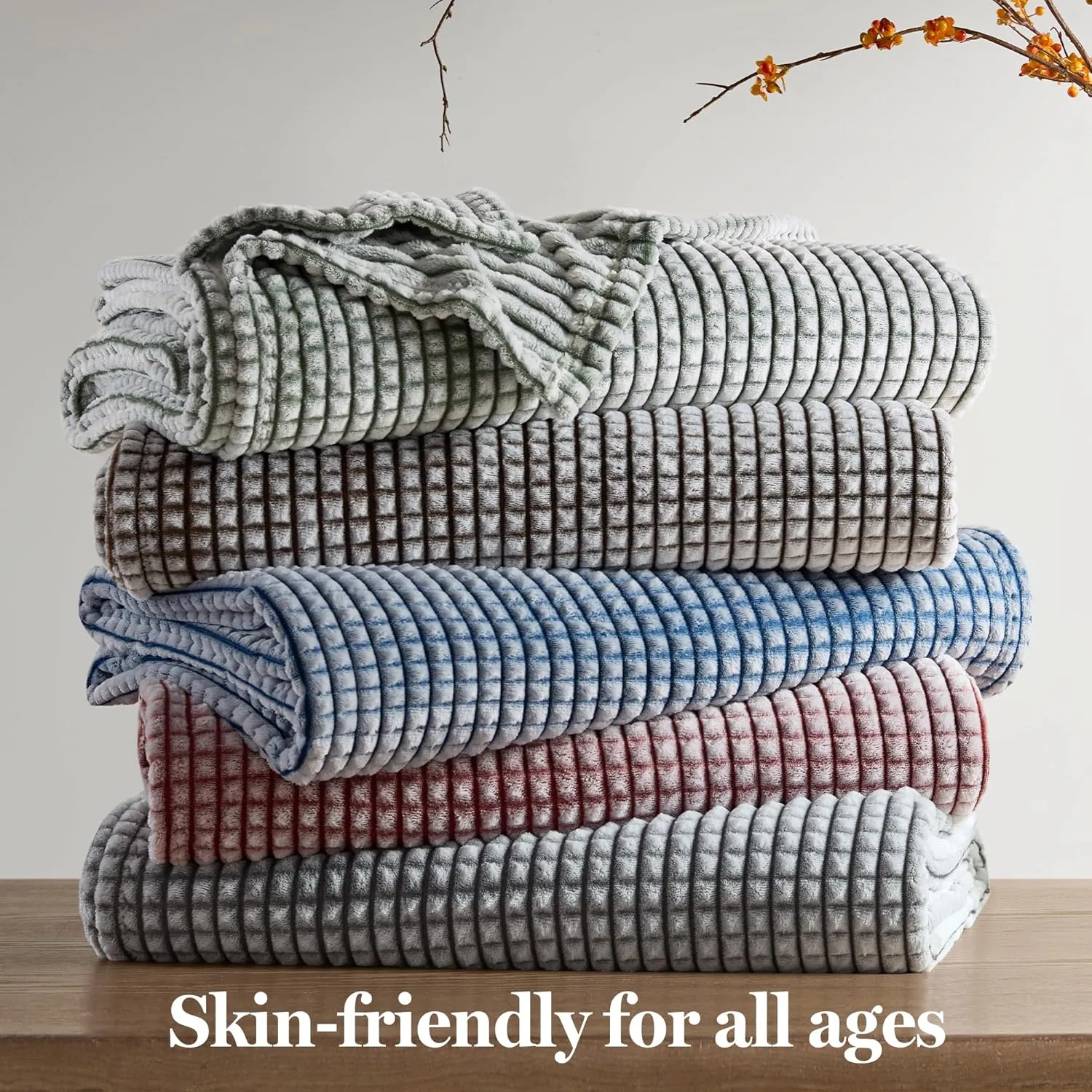 Madison Park Cozy Blanket Soft Plush Blanket Chic Backprinted Carved Texture Design, Trendy, All Seasons Lightweight Bedding for Summer Cover for Bed, Couch & Sofa, Full/Queen, Blue