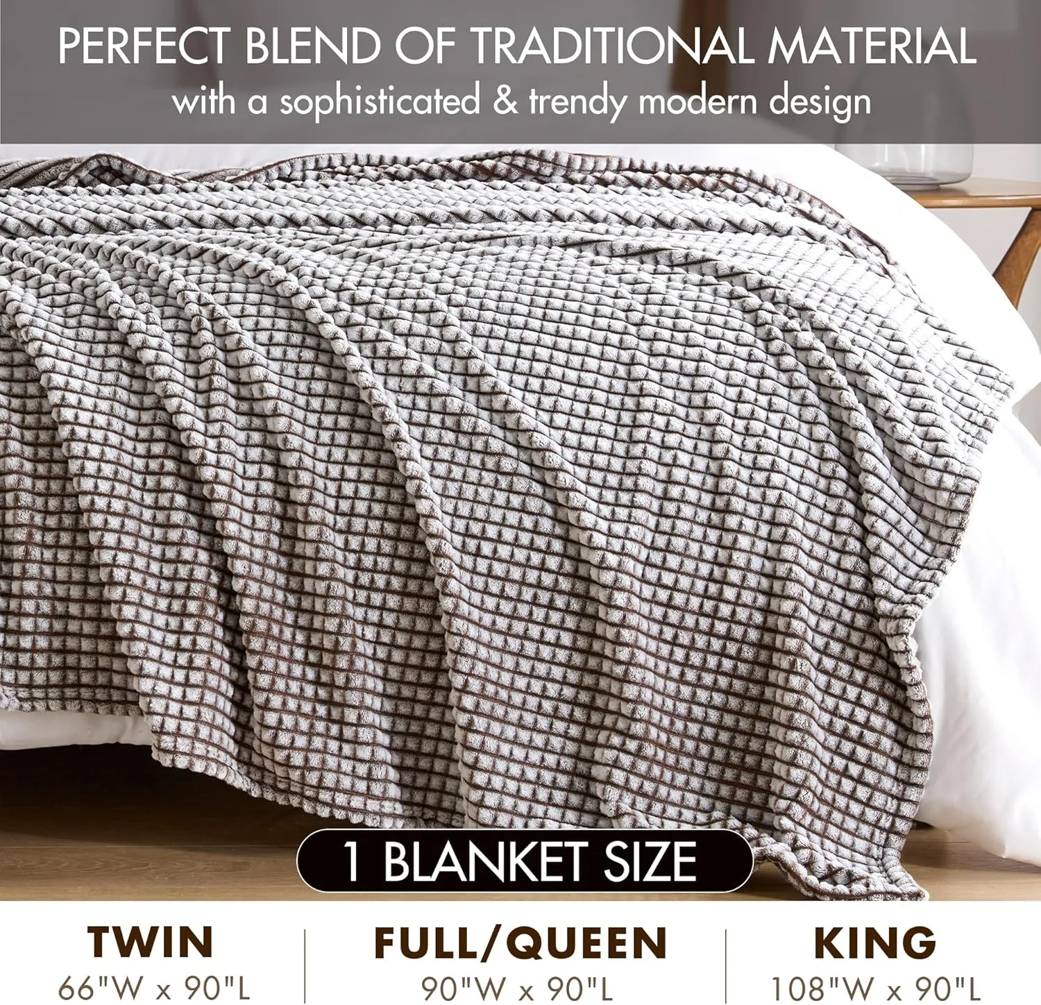 Madison Park Cozy Blanket Soft Plush Blanket Chic Backprinted Carved Texture Design, Trendy, All Seasons Lightweight Bedding for Summer Cover for Bed, Couch & Sofa, Full/Queen, Brown