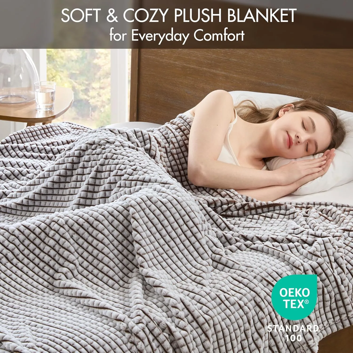Madison Park Cozy Blanket Soft Plush Blanket Chic Backprinted Carved Texture Design, Trendy, All Seasons Lightweight Bedding for Summer Cover for Bed, Couch & Sofa, Full/Queen, Brown