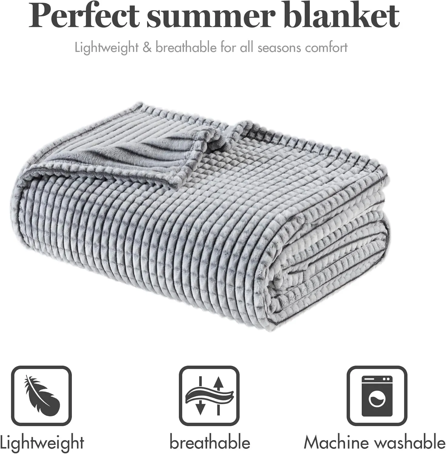 Madison Park Cozy Blanket Soft Plush Blanket Chic Backprinted Carved Texture Design, Trendy, All Seasons Lightweight Bedding for Summer Cover for Bed, Couch & Sofa, Full/Queen, Grey
