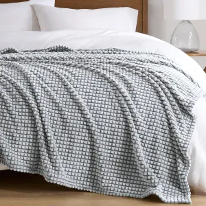 Madison Park Cozy Blanket Soft Plush Blanket Chic Backprinted Carved Texture Design, Trendy, All Seasons Lightweight Bedding for Summer Cover for Bed, Couch & Sofa, Full/Queen, Grey
