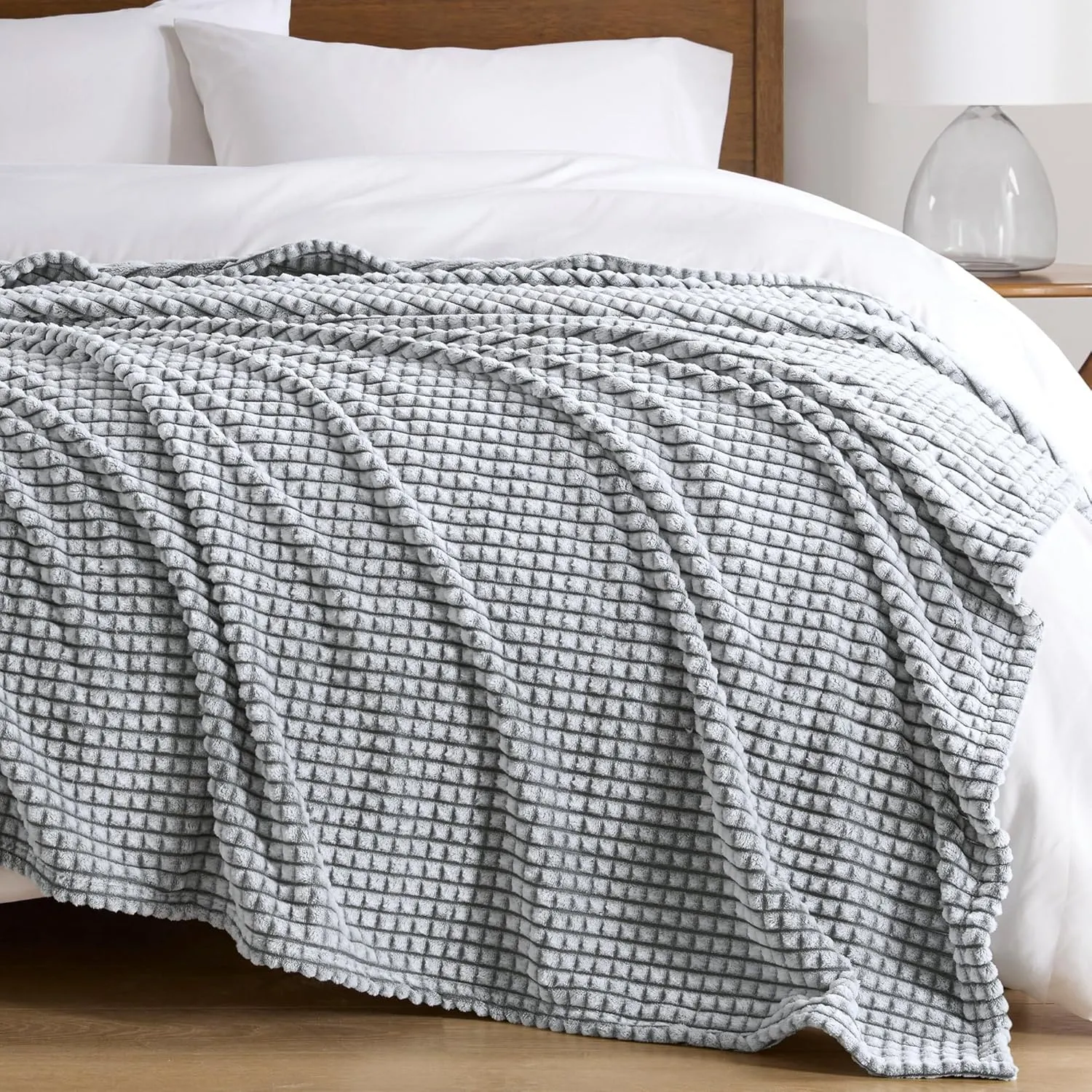 Madison Park Cozy Blanket Soft Plush Blanket Chic Backprinted Carved Texture Design, Trendy, All Seasons Lightweight Bedding for Summer Cover for Bed, Couch & Sofa, Full/Queen, Grey