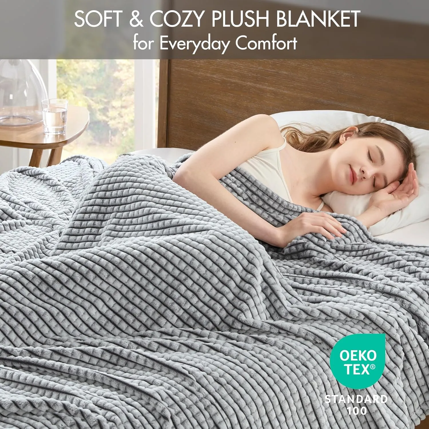 Madison Park Cozy Blanket Soft Plush Blanket Chic Backprinted Carved Texture Design, Trendy, All Seasons Lightweight Bedding for Summer Cover for Bed, Couch & Sofa, Full/Queen, Grey